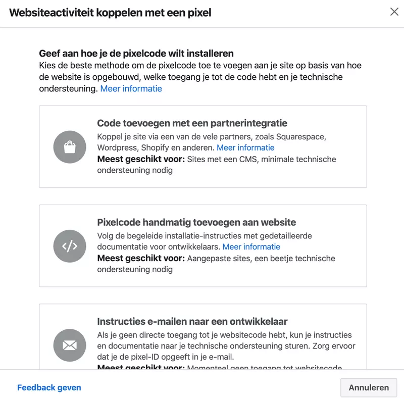 Websiteactiviteit koppelen met pixel